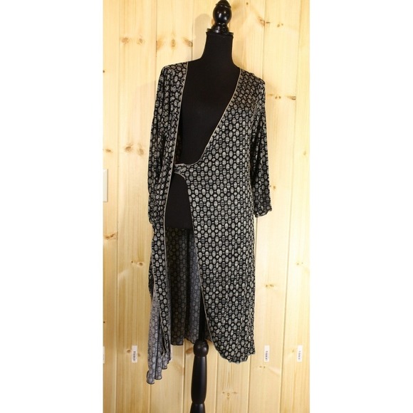 $140 WRAP DRESS Black Beige Classic Old Money stretch Quiet Luxury Travel Medium - Picture 4 of 14